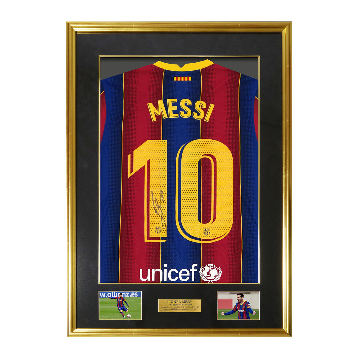 【メモラビリア】メッシ直筆サイン入りバルセロナ2020-21ホームサッカーユニフォーム特製フレーム (オーセンティック)