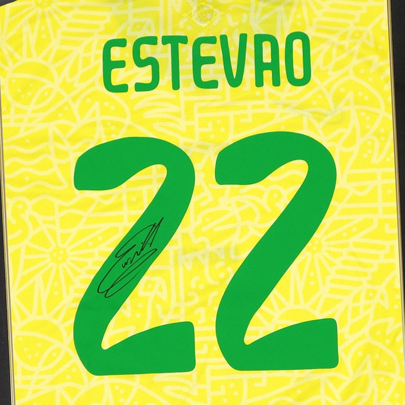 【メモラビリア】エステバン直筆サイン入りブラジル代表2024ホームサッカーユニフォーム特製フレーム