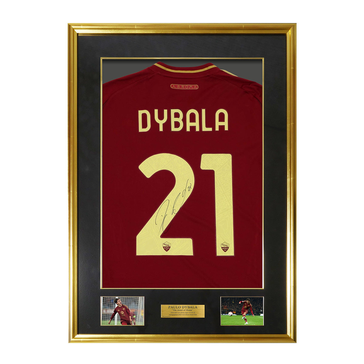 【メモラビリア】ディバラ直筆サイン入りASローマ2024-25ホームサッカーユニフォーム特製フレーム(EU)