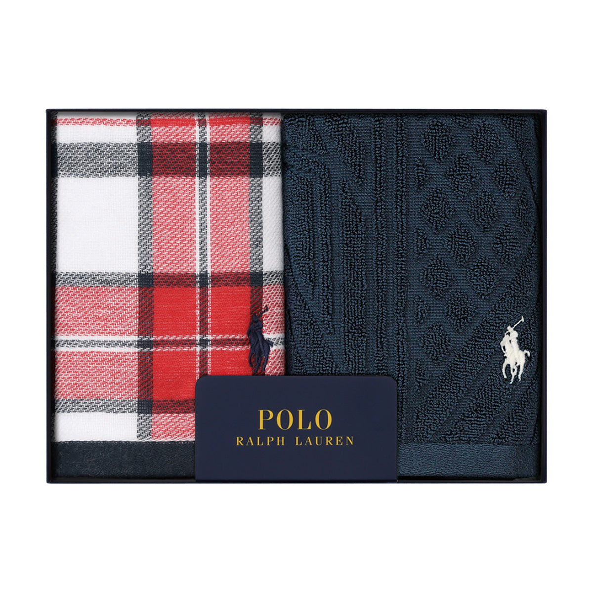 【ポロ ラルフ ローレン/POLO RALPH LAUREN】ウォッシュタオル2枚セット ギフトボックス入り レッドチェック&ブルーパイル