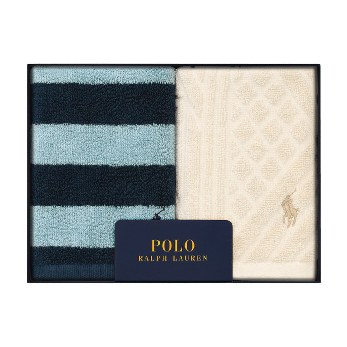 【ポロ ラルフ ローレン/POLO RALPH LAUREN】ウォッシュタオル2枚セット ギフトボックス入り ブルーボーダー&ホワイトパイル