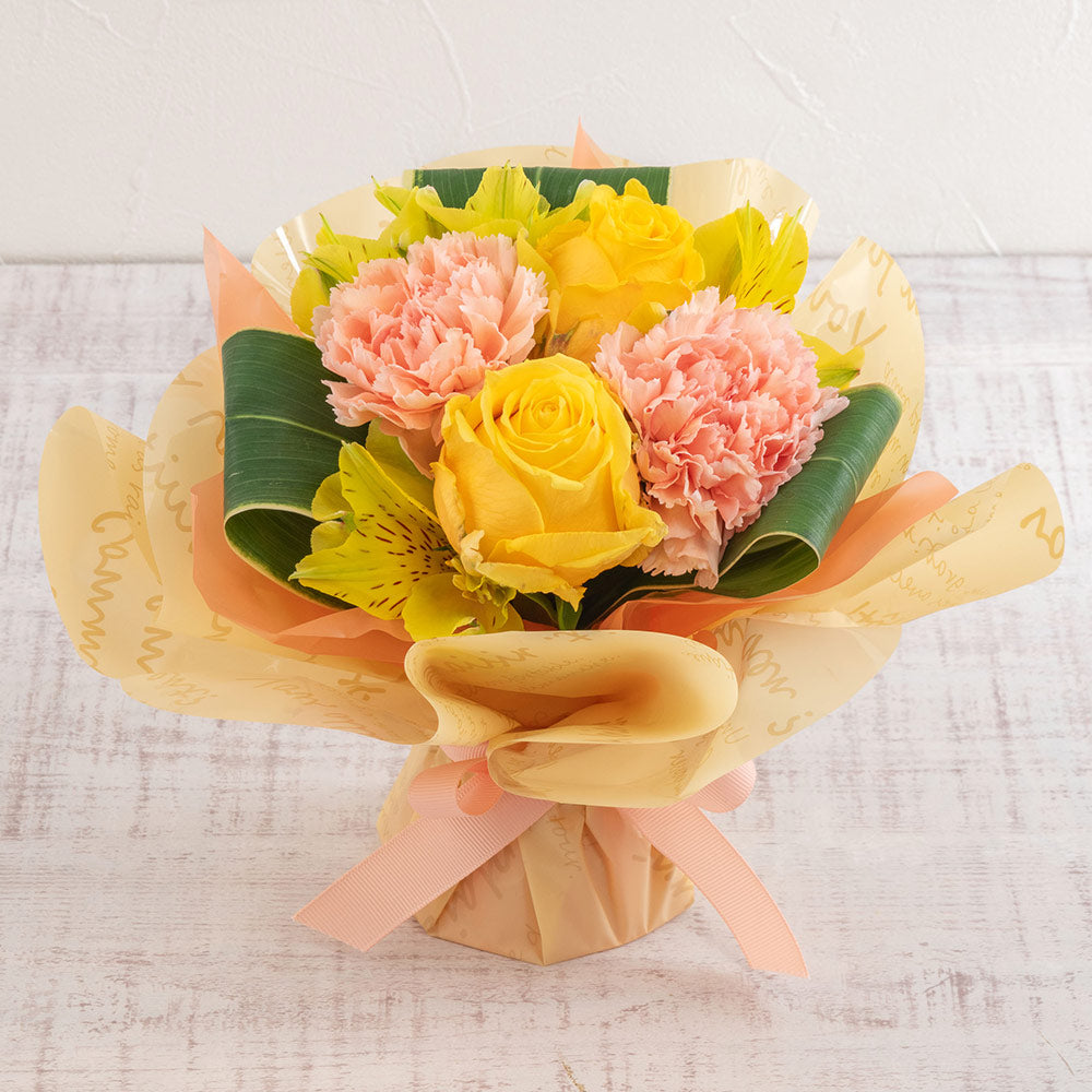 〈HIBIYAKADAN〉そのまま飾れるレモン・オレンジ系スタンディングブーケ(販売期限:2026/4/17(金)まで)