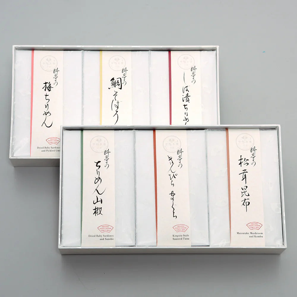 【下鴨茶寮】糺 「幸福」(ちりめん山椒、きんぴらまぐろ、松茸昆布、梅ちりめん、鯛そぼろ、しば漬けちりめん)
