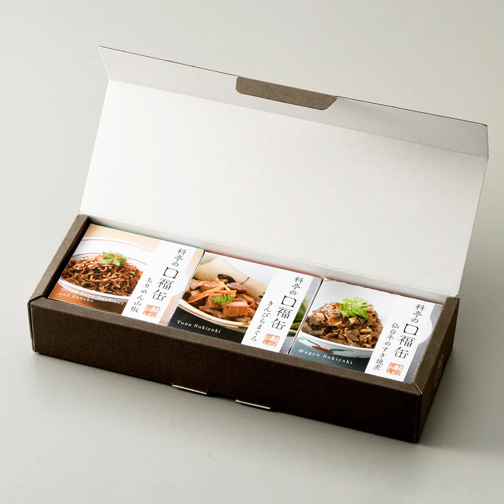 【下鴨茶寮】料亭の口福缶(ちりめん山椒、きんぴらまぐろ、仙台牛のすき焼煮)