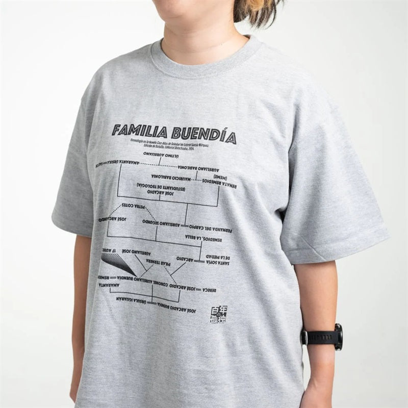 【ドラマと読書】文豪グッズ　『百年の孤独』ブエンディア一族家系図Tシャツ 【上下反転版】