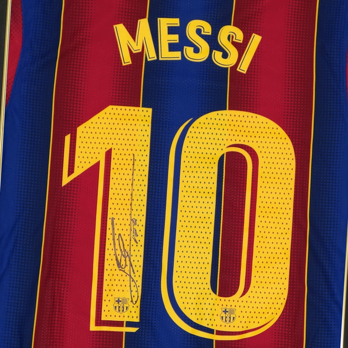 【メモラビリア】メッシ直筆サイン入りバルセロナ2020-21ホームサッカーユニフォーム特製フレーム (オーセンティック)