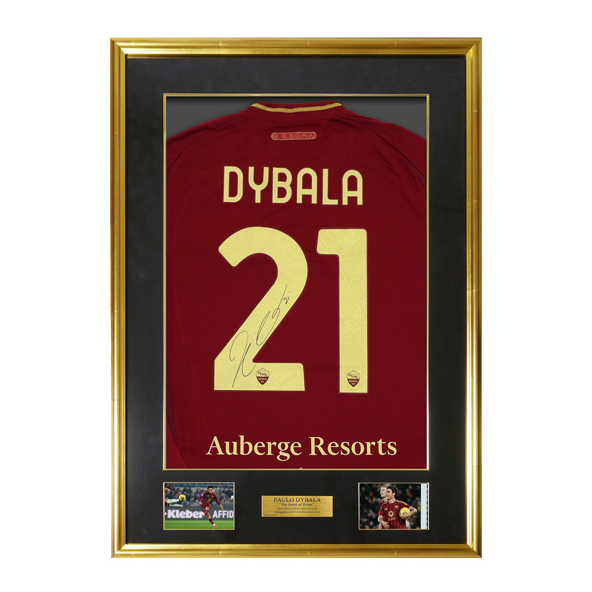【メモラビリア】ディバラ直筆サイン入りASローマ2024-25ホームサッカーユニフォーム特製フレーム