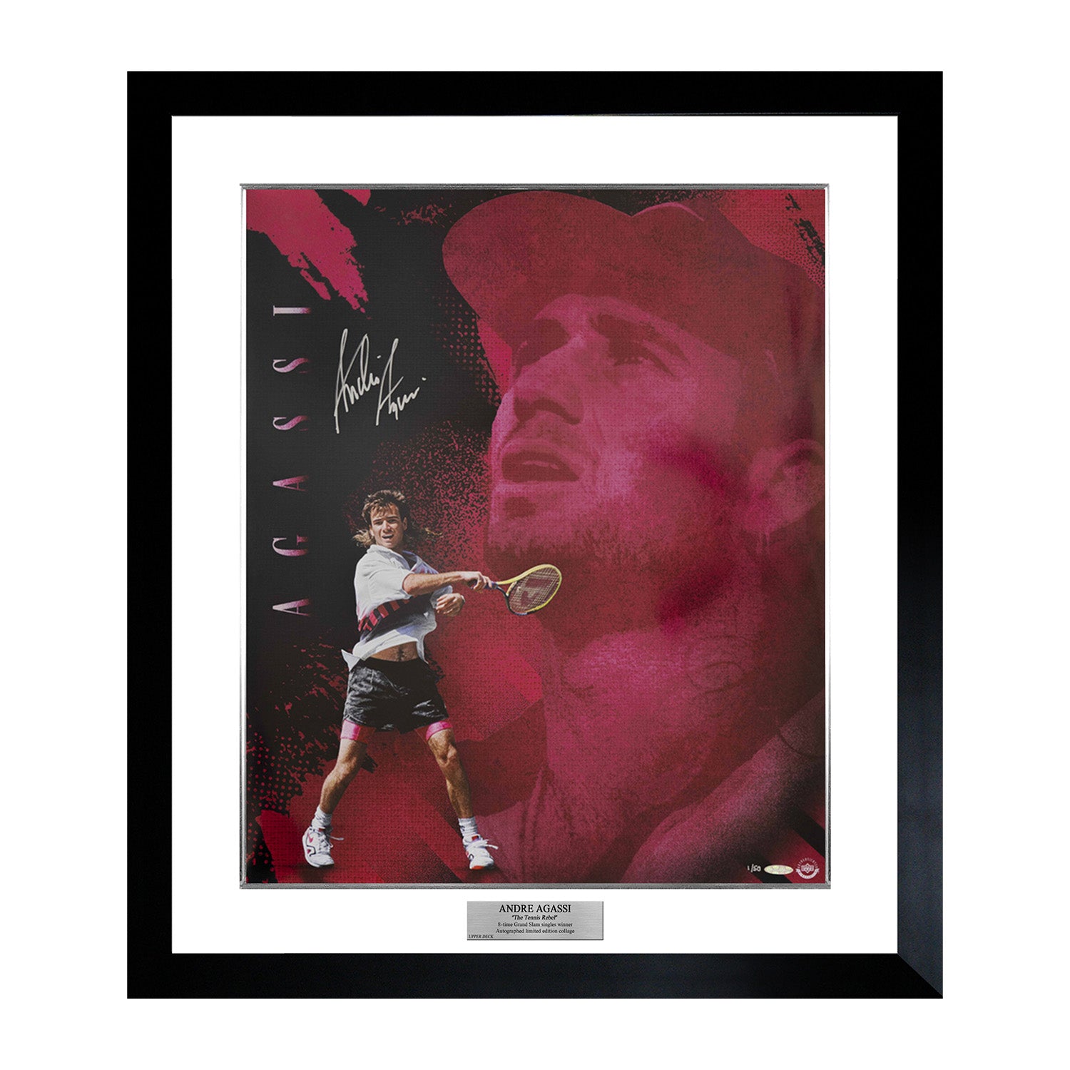 【メモラビリア】[世界限定50枚] アンドレ・アガシ直筆サイン入りコラージュ “Agassi the Animated” 特製フレーム