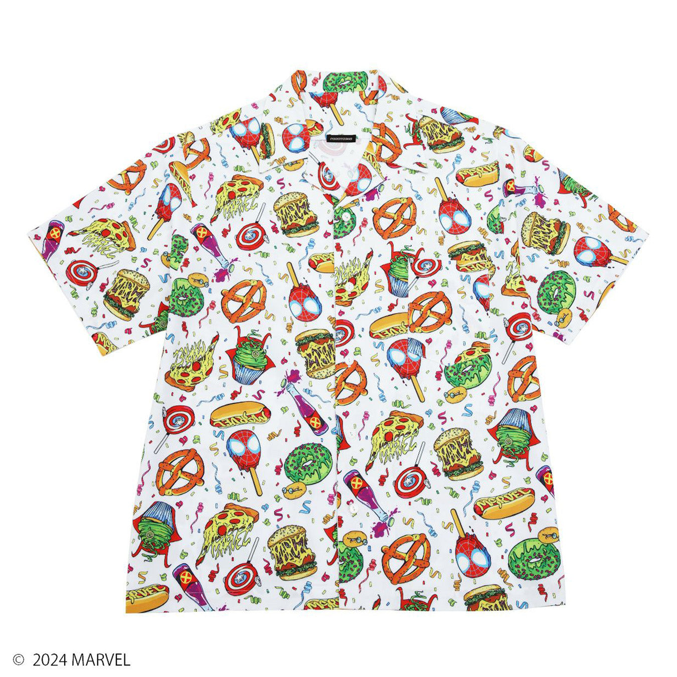 【マーベル／MARVEL】FOOD MENU　総柄シャツ(PONEYCOMB TOKYO)