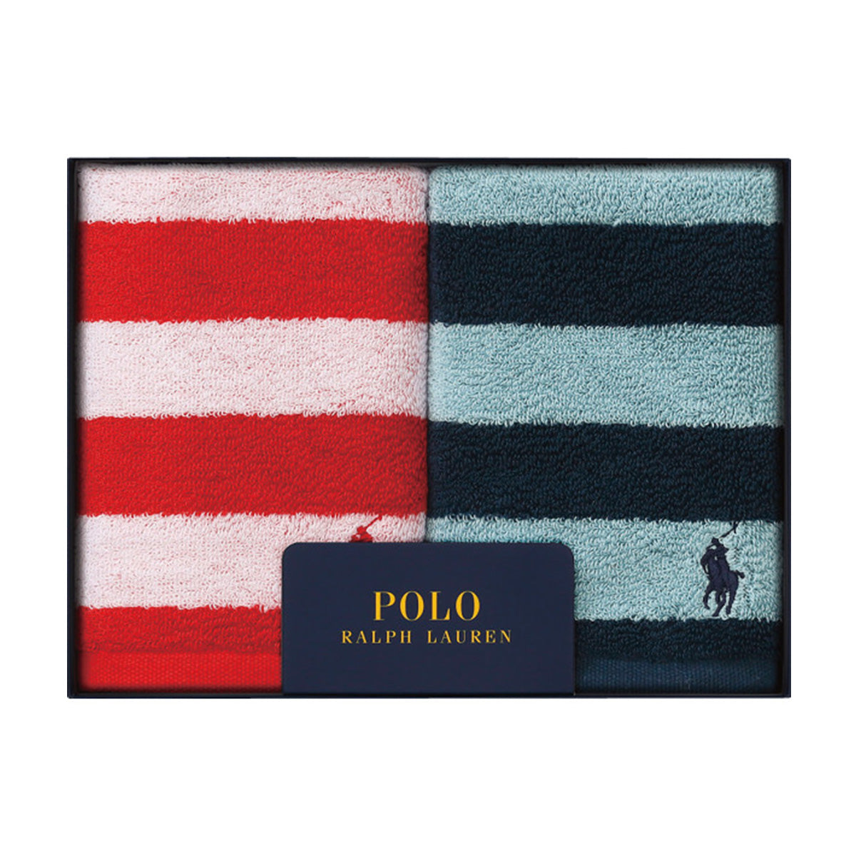 【ポロ ラルフ ローレン/POLO RALPH LAUREN】ウォッシュタオル2枚セット　ギフトボックス入り　レッド＆ブルーボーダー
