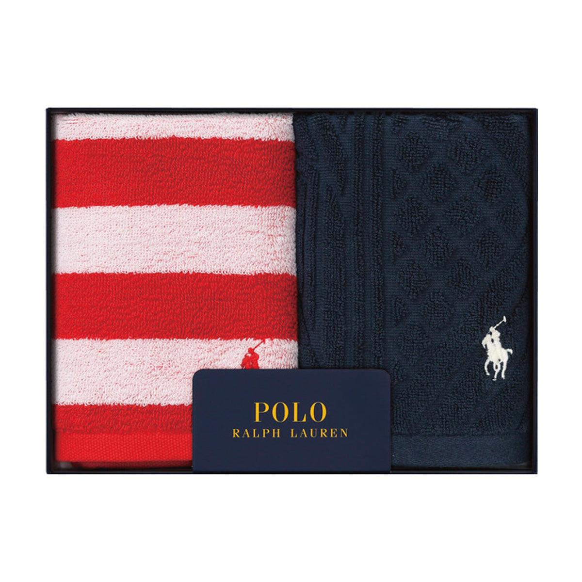 【ポロ ラルフ ローレン/POLO RALPH LAUREN】ウォッシュタオル2枚セット　ギフトボックス入り　レッドボーダー＆ブルーパイル