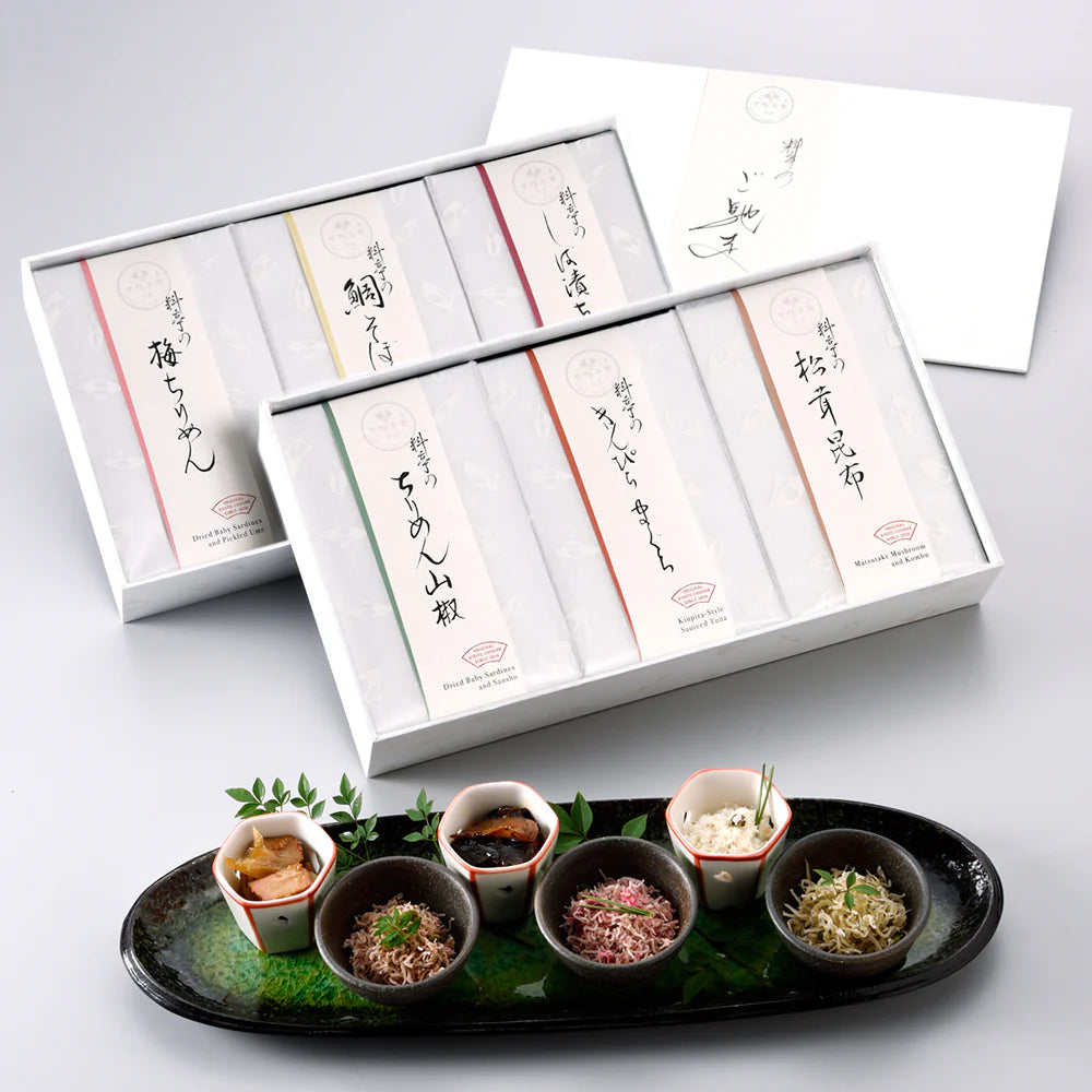 【下鴨茶寮】糺 「幸福」（ちりめん山椒、きんぴらまぐろ、松茸昆布、梅ちりめん、鯛そぼろ、しば漬けちりめん）
