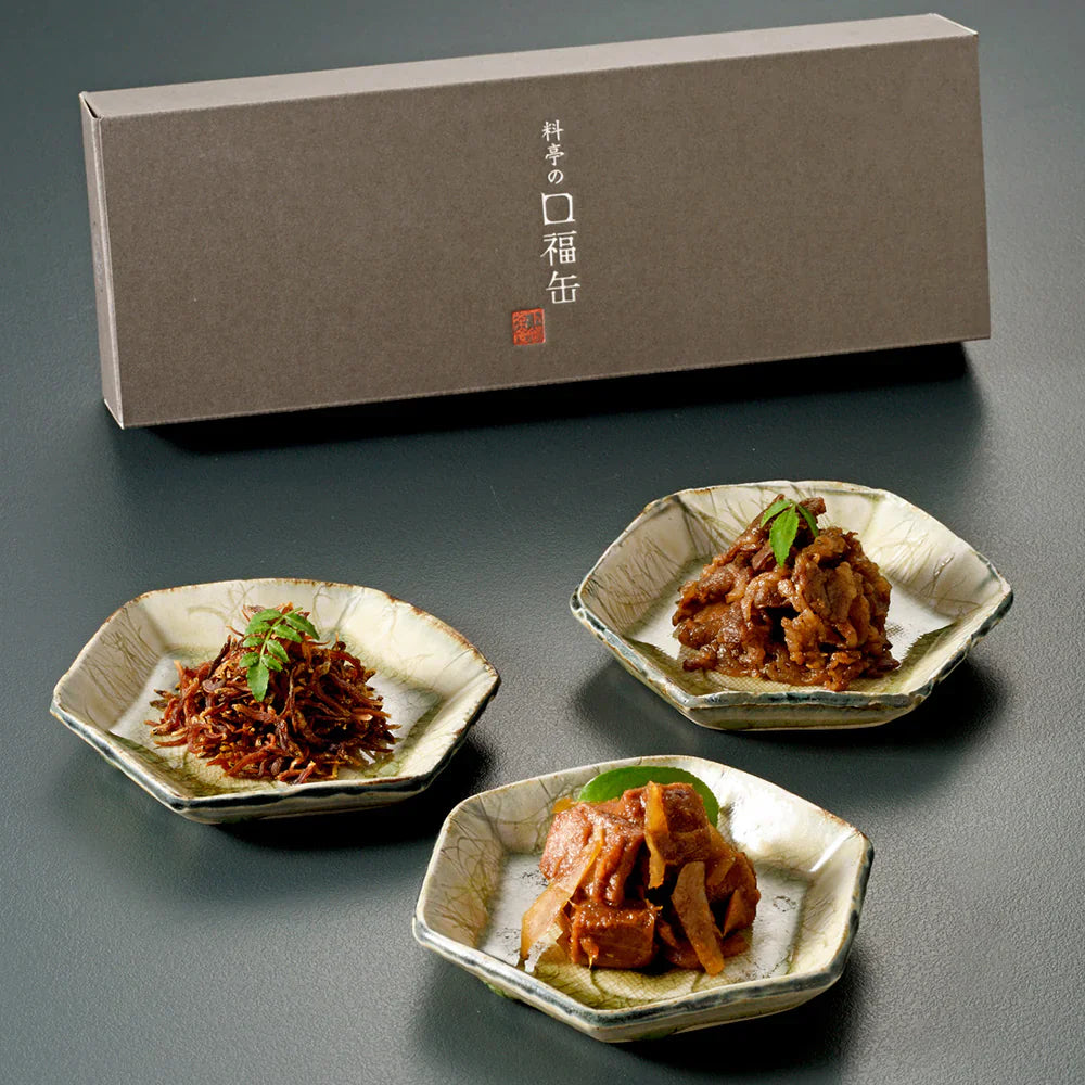 【下鴨茶寮】料亭の口福缶(ちりめん山椒、きんぴらまぐろ、仙台牛のすき焼煮）