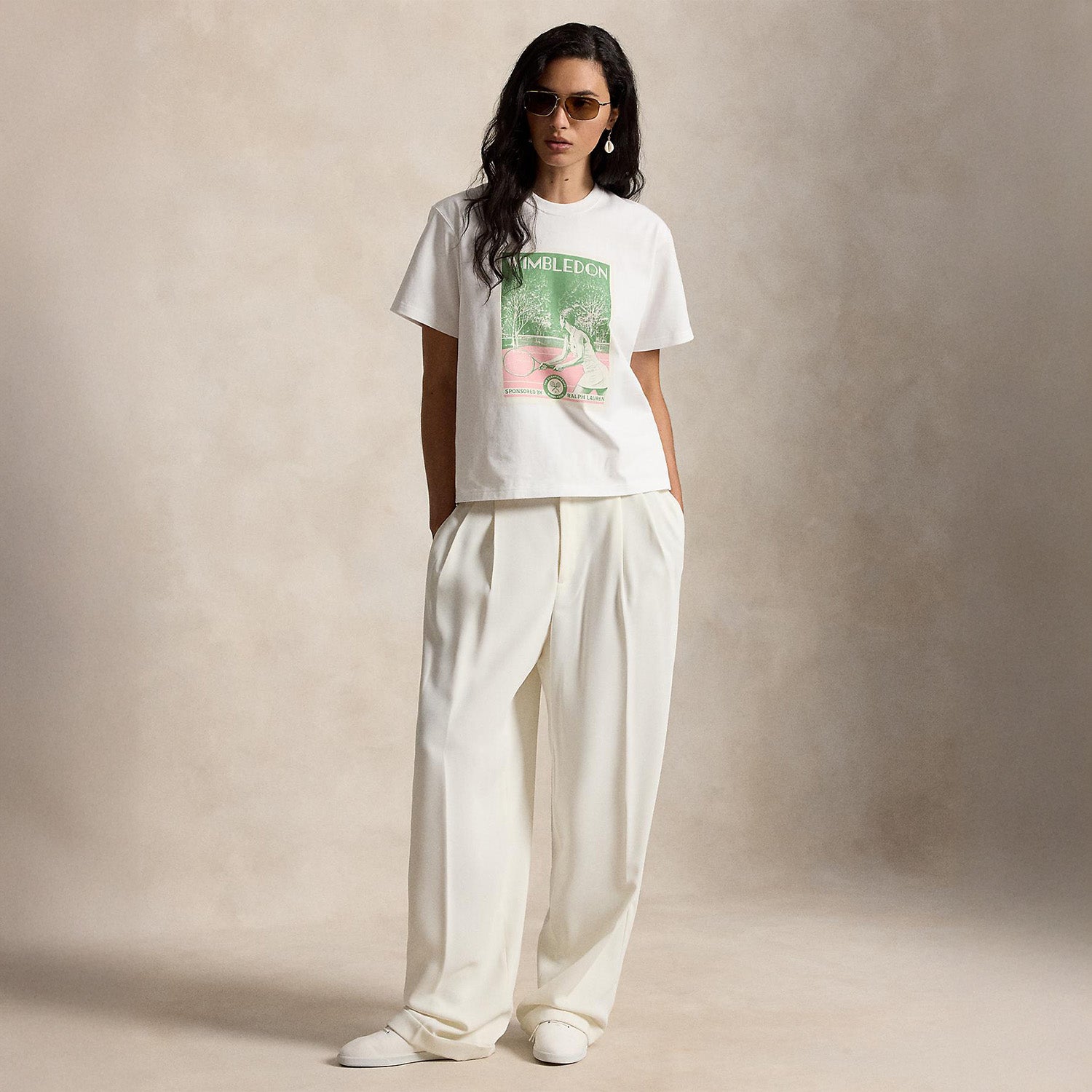 新品未使用Polo ラルフローレン2024ウィンブルドンTシャツ白とモスグリーン ウィンブルドン グラフィック コットン ジャージー Tシャツ ポロ