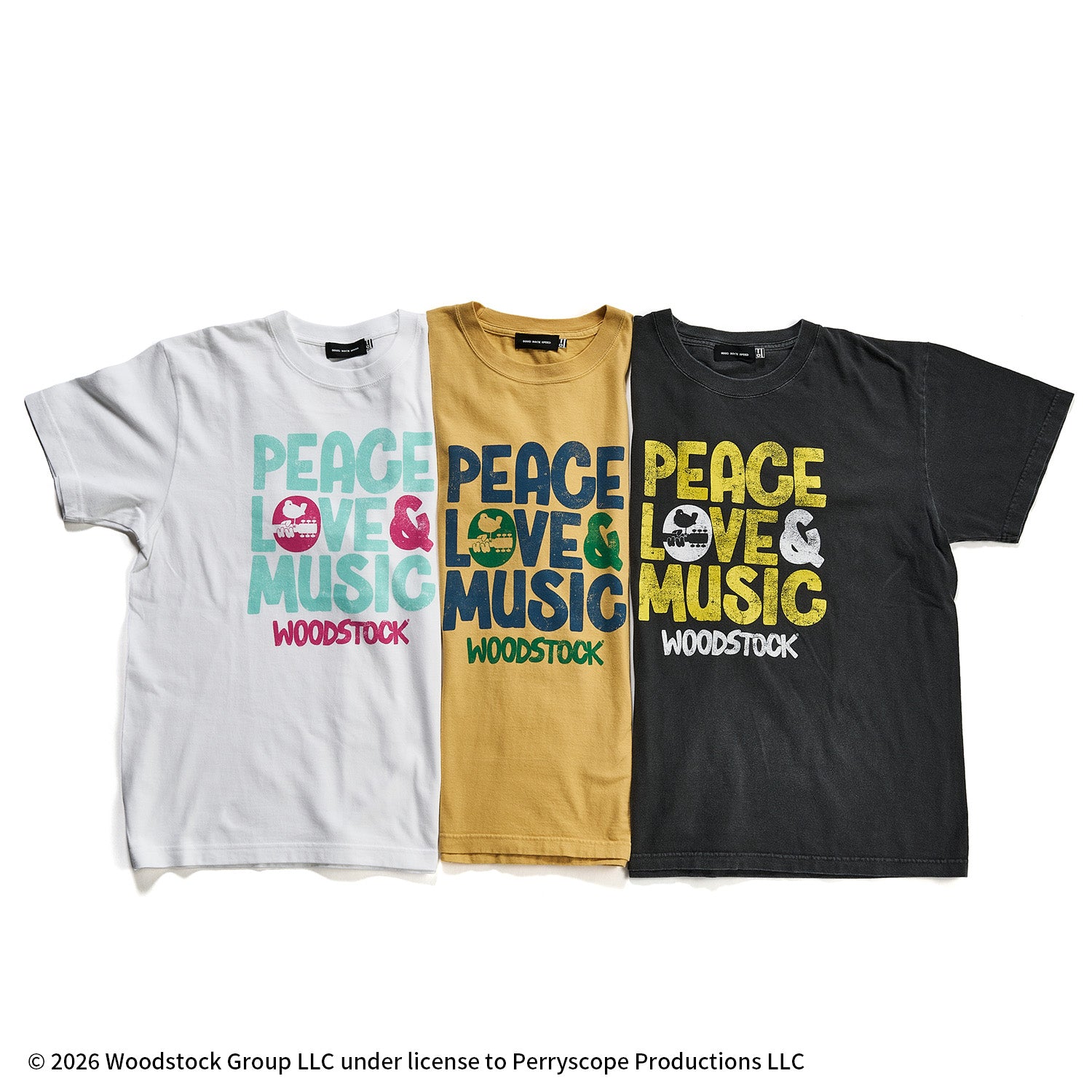 ウッドストック LOVE＆MUSIC ART Tシャツ（グッドロックスピード/GOOD ROCK SPEED）