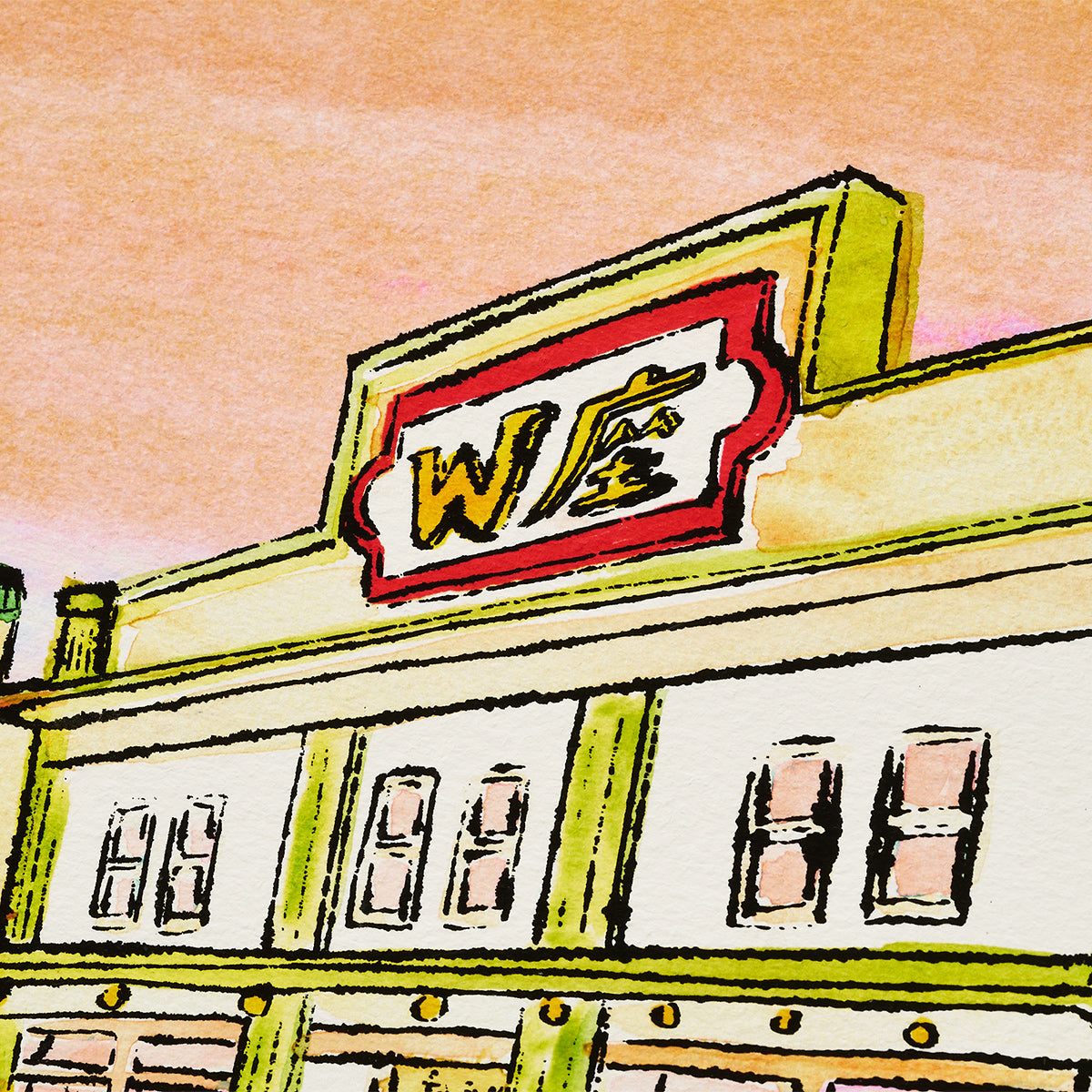 信濃八太郎直筆サイン入り 「W座」ジクレー版画　B4サイズ