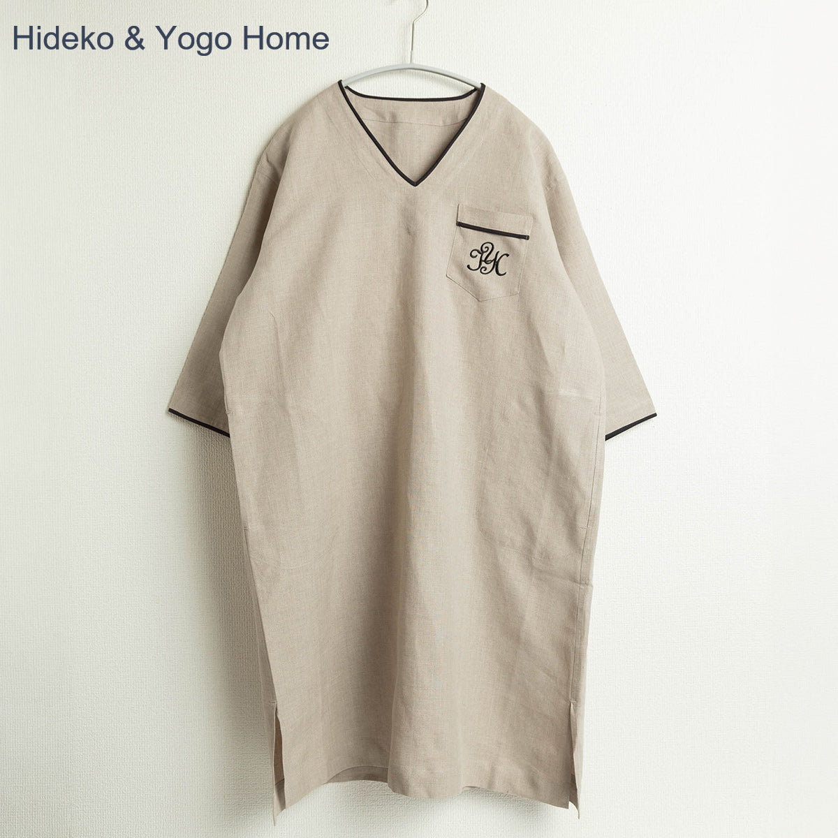 【連続ドラマＷ マイ・スイート・ホームで着用】Hideko & Yogo Home レディースチュニック ハードマンズリネン100％ 生成り（パイピング黒)
