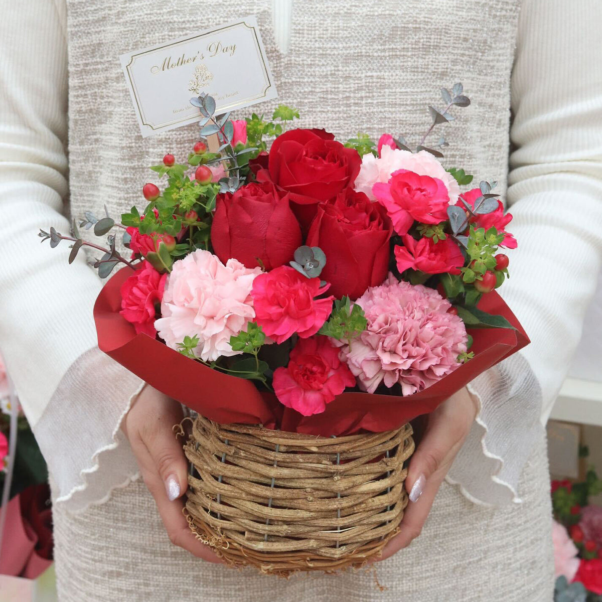 For Motherフラワーアレンジメント レッドピンク（販売期限：2026/4/30まで）